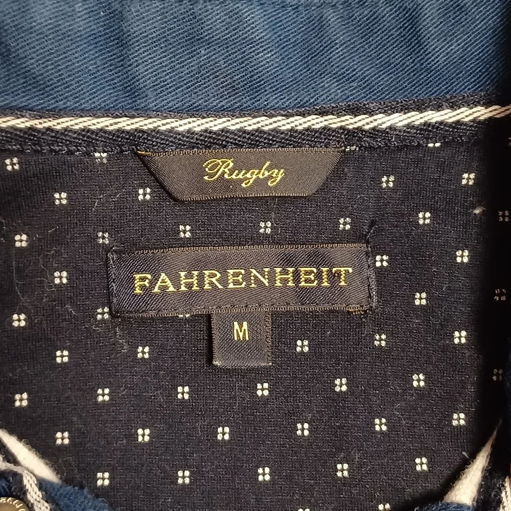 Fahrenheit Rugby Mens Blue White Striped Short Sleeve Polo Shirt Size M‎ Crest